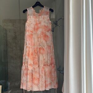 Floral Sleeveless Dress in Peach and White